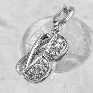 Diamond Charm REAL Diamonds Glasses Sterling Silver NEW
